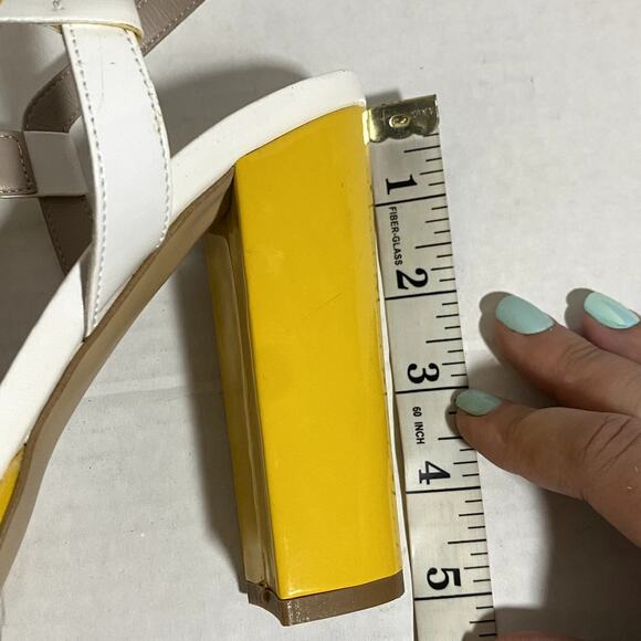 Galieti Patent Leather White Yellow Retro Pin Up Open Toe 5" Heels Sz 38 7.5 - Picture 9 of 9